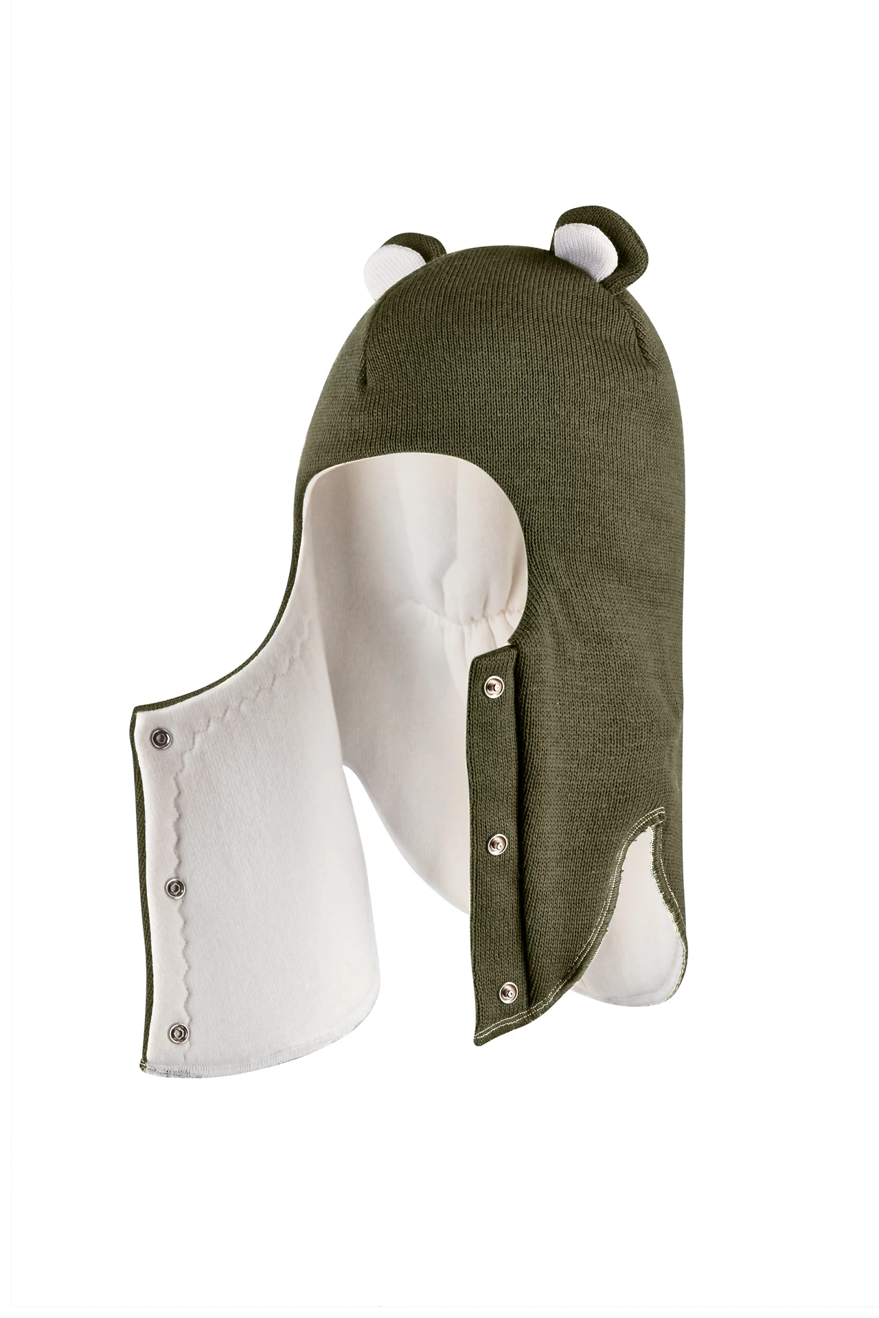 Зимова шапочка-шолом Corona.hm "Міс Ведмедиця" з кнопочками хакі