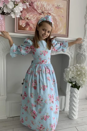 Сукня для дівчинки Corona.hm “Мері”, троянда на блакитному