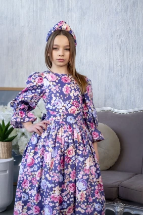 Сукня для дівчинки Corona.hm “Мері”, квіти на синьому